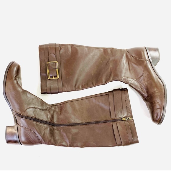 Tahari Kaley Boots Tall Heeled Leather Brown 11M - Picture 2 of 6